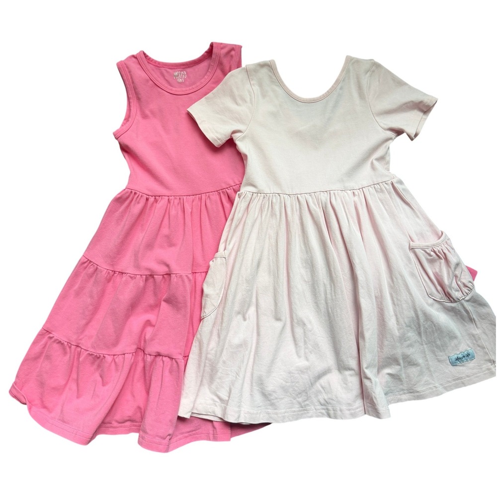 Merce + Me Girls Pink Dress Bundle Set Tiered Ruffle Twirl Pocket Dancer Sz 6